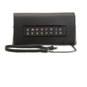 House of Harlow 1960 Leather Black Crossbody Clutch W Studded Front Handbag